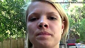 Blonde teen teases with dildo in pool 😏