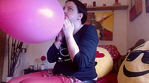 Italian Milf in Lingerie Cums Hard on Wet Balloons Up Close