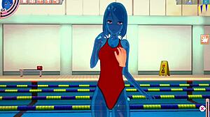 Slimegirl 3D hentai by the pool with anime cartoon action