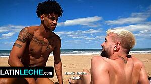Straight dude fucks gay friend then black stud on beach