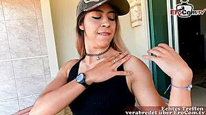 user meets spanish slut for sex date at airport with facial and casting