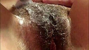 Teen girl shaves her super hairy pussy and tight anus.