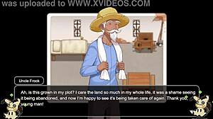 in this hentai game village rhapsody part 3 narrated in spanish, asian ranch girl with big tits gets wild in stable