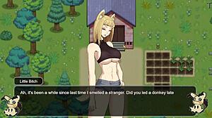 in this hentai game village rhapsody part 3 narrated in spanish, asian ranch girl with big tits gets wild in stable