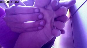 Showing off new pink socks while fucking tired feet in gay solo fetish