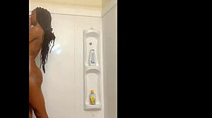 ebony girl takes sexy shower solo in bathroom