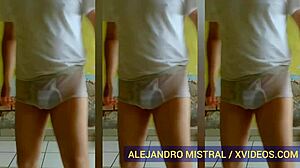 Wow! Alejandro Mistral dances wet in white underwear!