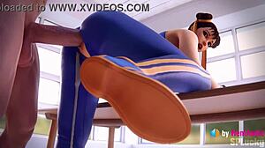 Chun-Li from Street Fighter gets a big creampie in doggystyle pose