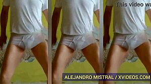 Wow! Alejandro Mistral dances wet in white underwear!