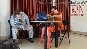 office tease with no panties, licking and sucking naughty