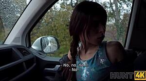 Road Trip Disaster with Latina in Ripped Clothes Watched by Cuckold in Car