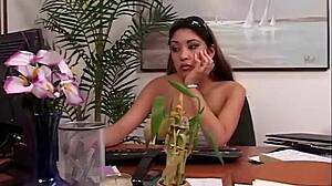 She Sits At Work Dreaming Of Intense Fucking And Facial Cumshot On Boobs.