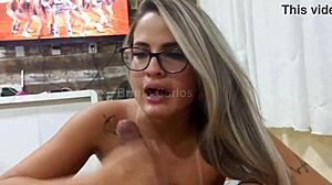 blonde gives blowjob then gets pussy fucked hard