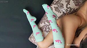 Alicia intriguingly sucks on his large cock with her petite frame