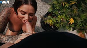 Sara Blonde Gives Rough Deepthroat Blowjob Outdoors