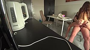 Wife cheats with neighbor fucking in kitchen while husband works 😏