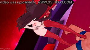 amber is having fun giving a footjob to his cock