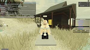 this blonde gets bent over for anal in roblox porn scene