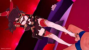 amber is having fun giving a footjob to his cock