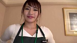 Barista Natsuki-chan explodes with wild cowgirl sex!
