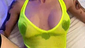 I'm sucking your cock in lingerie, piercing my pussy while riding you missionary style.