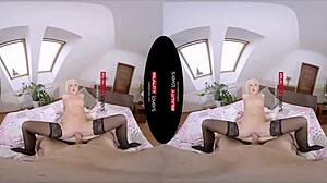 Blonde Rides In Heels And Stockings