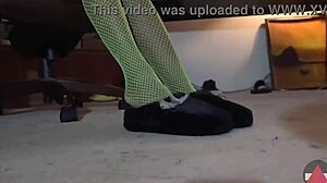 Worship My Green Fishnets Feet In Ebony Domination!