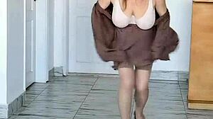 hot milf mariaold flaunts huge natural tits in sexy stockings with garter belt for steamy amateur show