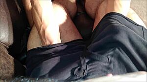 My step mom, this athletic beauty with big tits, bent over for a creampie pov