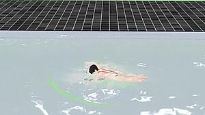 Wow, anime girl in micro bikini has nip slip!