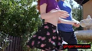 Hot babe rides big cock outdoors