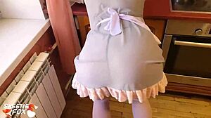 Fox maid cosplay with intense kitchen doggystyle action