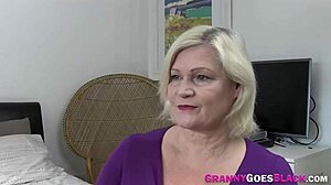 Black babe starts riding dick eagerly. Then grandmother joins for hardcore threesome blowjob action.