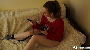 Hot stepdaughter enjoys solo dildo play at home