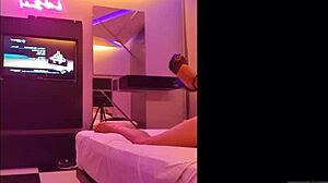 Karlita hotwife smokes big cock, sits husband on chair, wears black garter, rides in front