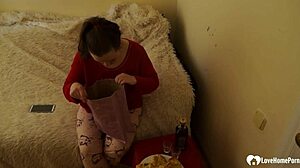 Hot stepdaughter enjoys solo dildo play at home