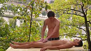 sensual massage turns into hot gay blowjob outdoors
