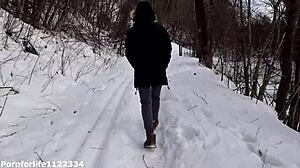 Amateur European Girl Feels Horny Dreaming Of Quick Fuck And Deepthroat In Snowy Public