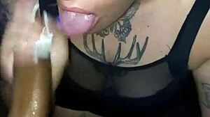 Friend gives deepthroat blowjob until cum covers her face