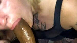 Friend gives deepthroat blowjob until cum covers her face