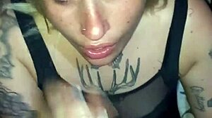 Friend gives deepthroat blowjob until cum covers her face