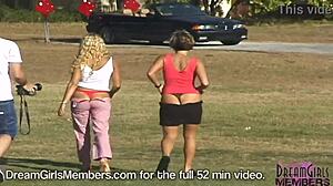 two bffs flashing fast food employees outdoor