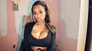 Tattooed Ebony Milf Fingers Her Big Tits And Pussy