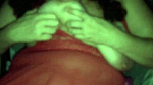 Chubby Brunette Plays with Hard Nipples Before Bedtime