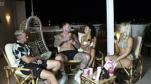 Bruna and Ale orgasm after massage in sheer red lingerie