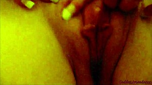 Horny girlfriend plays with shaved clit, pissing during orgasms
