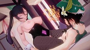 Mona seduces with intense cowgirl riding in hentai anime blowjob scene.