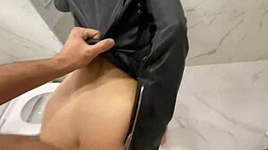 Painful rough fuck for screaming wife, cum on leather jacket
