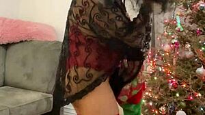 Anna Maria's mature latina Christmas special in red lingerie