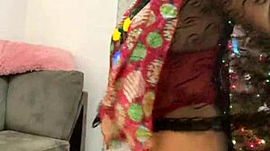 Anna Maria's mature latina Christmas special in red lingerie